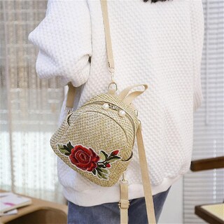 Foto 3 | Foto 3 | Mochila Huoguo Para Mujer Tejida En Paja, Rosa, A La Moda Vintage - Venta Internacional.