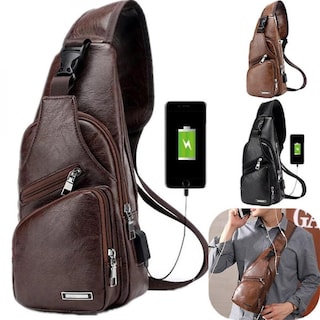 Foto 1 | Foto 1 | Bolso De Pecho Sanlin Beans De Piel Vintage Con Puerto De Carga Usb - Venta Internacional.