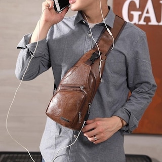 Foto 4 | Foto 4 | Bolso De Pecho Sanlin Beans De Piel Vintage Con Puerto De Carga Usb - Venta Internacional.