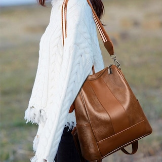 Foto 3 | Foto 3 | Mochila Huoguo Para Mujer, Escuela, Piel Y Niñas, Color Marrón - Venta Internacional.
