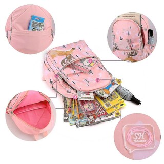 Foto 3 | Foto 3 | Mochila Huoguo School De Nailon Impermeable Para Estudiantes Rosa - Venta Internacional.