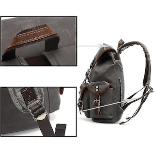 Foto 3 | Foto 3 | Mochila Huoguo Retro De Lona Impermeable Con Piel Caqui - Venta Internacional.