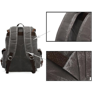 Foto 4 | Foto 4 | Mochila Huoguo Retro De Lona Impermeable Con Piel Caqui - Venta Internacional.