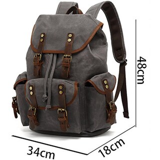 Foto 5 | Foto 5 | Mochila Huoguo Retro De Lona Impermeable Con Piel Caqui - Venta Internacional.