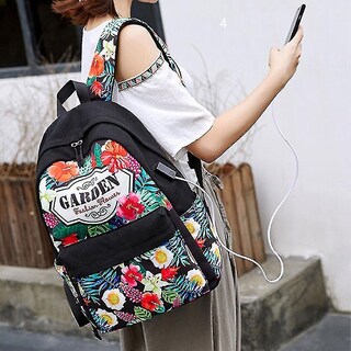 Foto 5 | Foto 5 | Mochila Huoguo Retro De Lona Con Flores, 32 X 44 X 14 Cm, Impermeable - Venta Internacional.