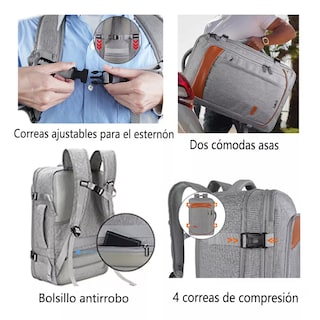 Foto 3 | Foto 3 | Mochila De Viaje 50l Con Tres Bolsos Gris Y Naranja