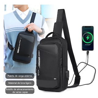 Foto 2 | Foto 2 | Mochila Bandolera Cruzada Con Puerto De Carga Usb Eo Safe Imports Esi-18952 Negro