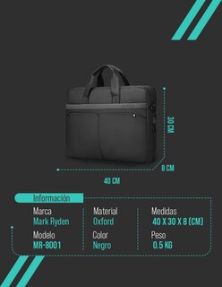 Foto 7 | Foto 7 | Maletín Marca Mark Ryden Modelo 8003 Color Negro Compatible Con Laptop De 14” Repelente Al Agua