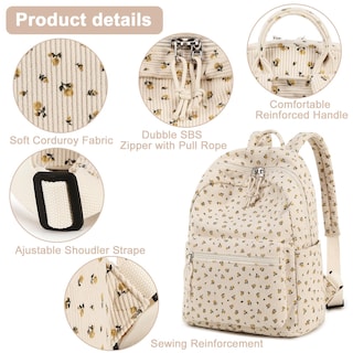 Foto 6 | Foto 6 | Mini Mochila de Pana Beige con Estampado Floral para Mujer