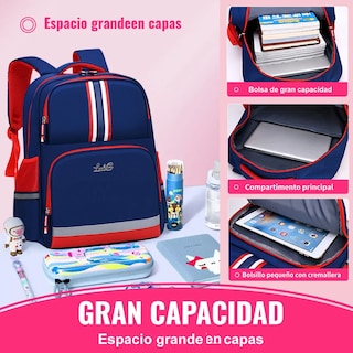Foto 4 | Foto 4 | Mochila De Escolar Primaria Para Niños Y Niñas Gran Capacidad Impermeable Lab.g Azul