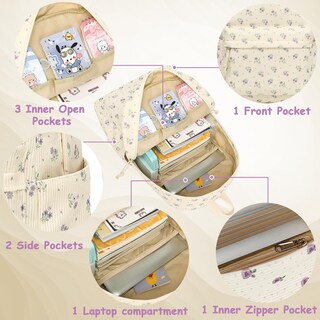 Foto 5 | Foto 5 | Mochila Camtop De Pana Con Estampado De Margaritas Para Niñas Adolescentes  Color Beige - Venta Internacional.