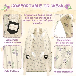 Foto 7 | Foto 7 | Mochila Camtop De Pana Con Estampado De Margaritas Para Niñas Adolescentes  Color Beige - Venta Internacional.