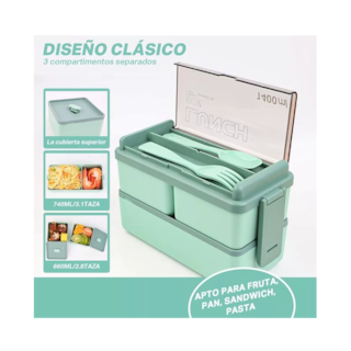 Foto 5 | Foto 5 | Lonchera + Bolsa + Taza de Silicon 2 Niveles Lunch Box Verde