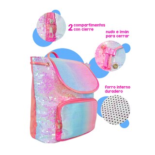 Foto 5 | Foto 5 | Mochila Infantil con Lentejuelas Bicolor Dorsal color Fucsia Importadora La Merced