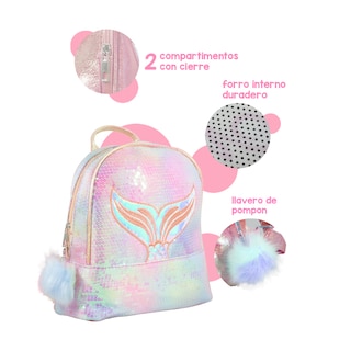 Foto 5 | Foto 5 | Mochila Infantil de Lentejuelas Diseño de Cola de Sirena Tornasol color Rosa Importadora La Merced