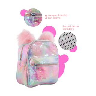 Foto 5 | Foto 5 | Mochila Infantil con Lentejuelas Bicolor Pompones color Rosa Importadora La Merced