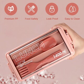 Foto 3 | Foto 3 | Caja Bento A Prueba De Fugas De 1400 Ml, Apilada Con Compartimento, Color Rosa - Venta Internacional.
