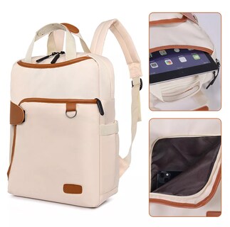 Foto 4 | Foto 4 | Mochila Impermeable Antirrobo de Viaje Mochila 13.3'' Beige Detalles Marrón