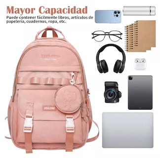 Foto 2 | Foto 2 | Mochila Escolar De Viaje Juvenil De Moda Gran Capacidad Rosa