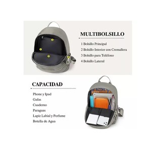 Foto 3 | Foto 3 | Bolsas Mochilas Escolares De Mujer Bolso Antirrobo 2 Piezas Moda Caqui