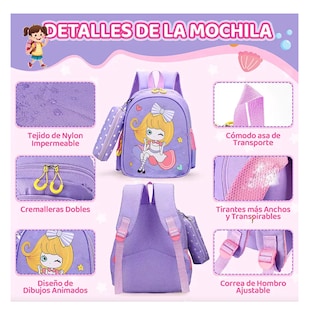 Foto 2 | Foto 2 | Mochila Impermeable Para Estudiantes De Escuela Violeta