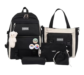 Foto 1 | Foto 1 | Set 5 Mochilas Bolsas Escolar Estudiante Lapicera Tote Lona Negro