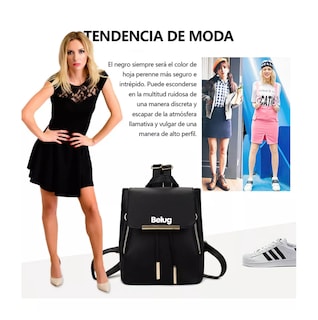 Foto 3 | Foto 3 | Language Mochila De Mujer Bolsa Con Metálica Moda Impermeable Casual Negro Belug