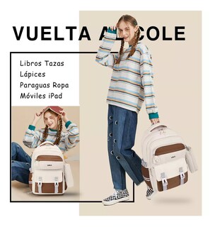 Foto 5 | Foto 5 | Mochila Escolar De Viaje Para Laptop Gran Capacidad Set De 3 Piezas Beige/marrón