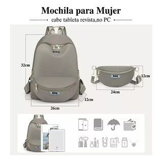 Foto 2 | Foto 2 | Bolsas Mochilas Escolares De Mujer Bolso Antirrobo 2 Piezas Moda Belug Caqui