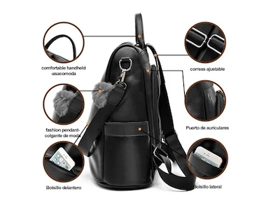 Foto 3 | Foto 3 | Mochila Xtellar Mujer Moda Impermeable Cuero Bolsa Para Mujer Color Negro