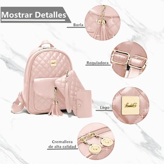 Foto 4 | Foto 4 | Mochilas Damas Bolsas De Cuero Versátil Conjunto 3 Pack Lab.g Rosa