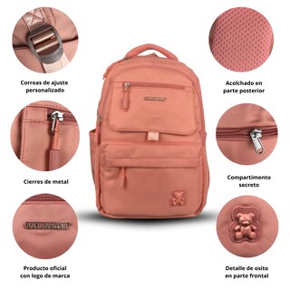 Foto 2 | Foto 2 | Mochila Golden Star Escolar Osito Juvenil Df-9009 Coral