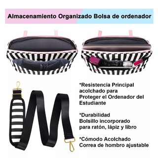 Foto 4 | Foto 4 | Maletín Crossbody Para Laptop 15.6 In Bolsa Tote Para Mujer Rosa Rallas Blanco Con Negro