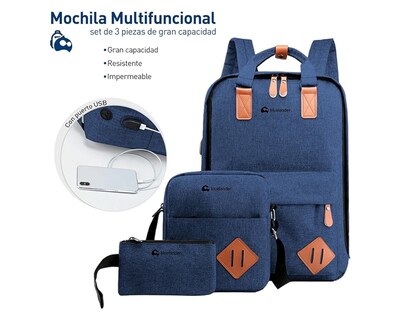 Foto 2 | Foto 2 | Mochila Antirrobo Para Laptop Bluelander Mochila 3 En 1 Color Azul Carga Usb Para Power Bank Bolsillos Ocultos Impermeable