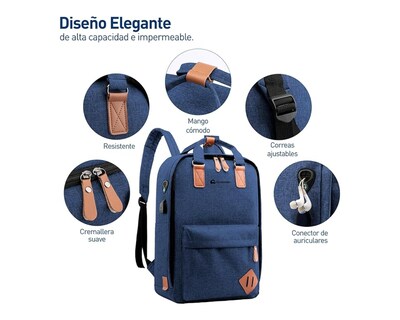 Foto 3 | Foto 3 | Mochila Antirrobo Para Laptop Bluelander Mochila 3 En 1 Color Azul Carga Usb Para Power Bank Bolsillos Ocultos Impermeable