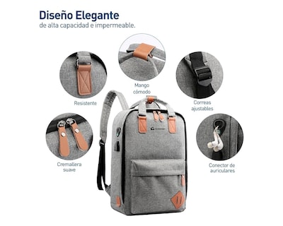 Foto 3 | Foto 3 | Mochila Escolar para Laptop Bluelander 3 en 1 color Gris Carga USB para Power Bank Impermeable + Mochila Cruzada + Lapicera