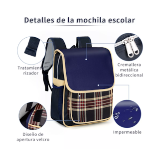 Foto 3 | Foto 3 | Mochila Bolsa Escolar Impermeable Primaria Azul Marino