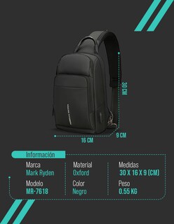 Foto 6 | Foto 6 | Mochila Cruzada Marca Mark Ryden Modelo 7618 Color Negro Repelente Al Agua