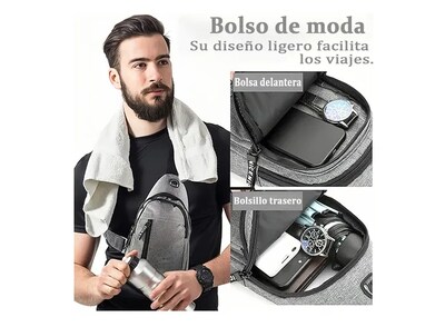 Foto 5 | Foto 5 | Bolso Bandolera Unisex Moderno Con Orificio Para Cable.