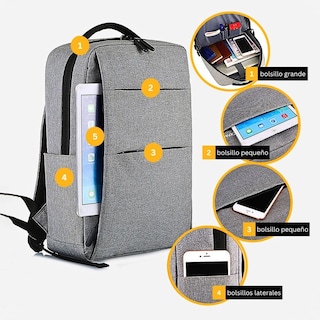 Foto 5 | Foto 5 | Mochila Escolar Con Puerto Carga Usb Con Compartimientos Azul