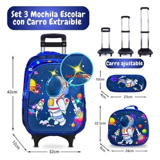 Foto 2 | Foto 2 | Mochila Escolar Set 3 Piezas Con Luz Ruedas Lochera Lapicera