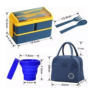 Foto 2 | Foto 2 | Lunch Box 2 Niveles Loncheras 1400ml Con Bolsas+ Taza Eo Safe Imports Esi-11420 Azul Obscuro