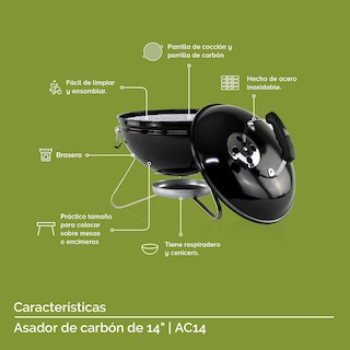 Foto 4 | Foto 4 | Asador de Carbón Portátil 14'' Parrilladas Avera Ac14 color Negro