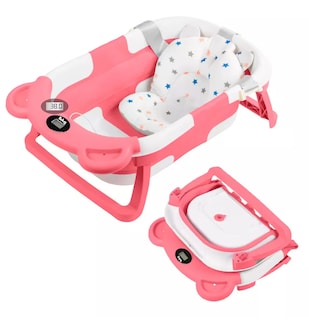 Foto 3 | Foto 3 | Bañera Plegable Rosa con Cojín Antideslizante y Termómetro para Bebe