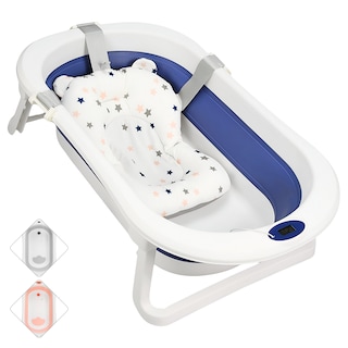 Foto 1 | Foto 1 | Bañera Para Bebé Tina Plegable Con Cojín Tapón De Drenaje Y Termómetro - Azul
