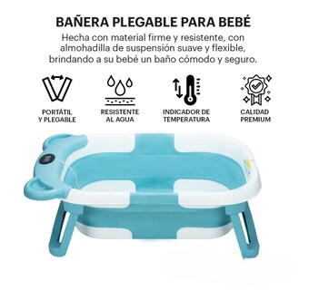 Foto 2 | Foto 2 | Bañera Tina Baño Bebe Plegable Portátil Con Cojín Termometro