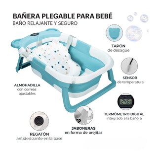 Foto 3 | Foto 3 | Bañera Tina Baño Bebe Plegable Portátil Con Cojín Termometro