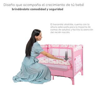 Foto 3 | Foto 3 | Cuna Colecho D’bebé Con 2 Niveles Mosquitero Acolchonado - Rosa
