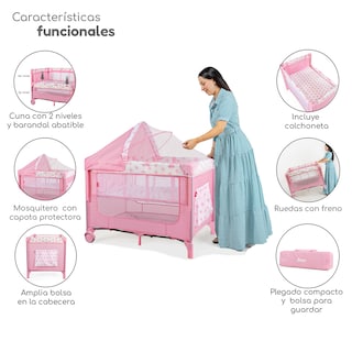 Foto 5 | Foto 5 | Cuna Colecho D’bebé Con 2 Niveles Mosquitero Acolchonado - Rosa