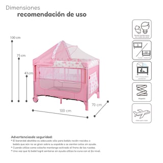 Foto 6 | Foto 6 | Cuna Colecho D’bebé Con 2 Niveles Mosquitero Acolchonado - Rosa